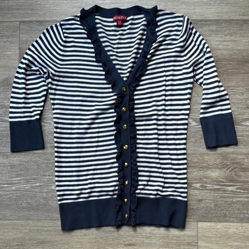 Merona Blue and White Nautical Cardigan Sweater